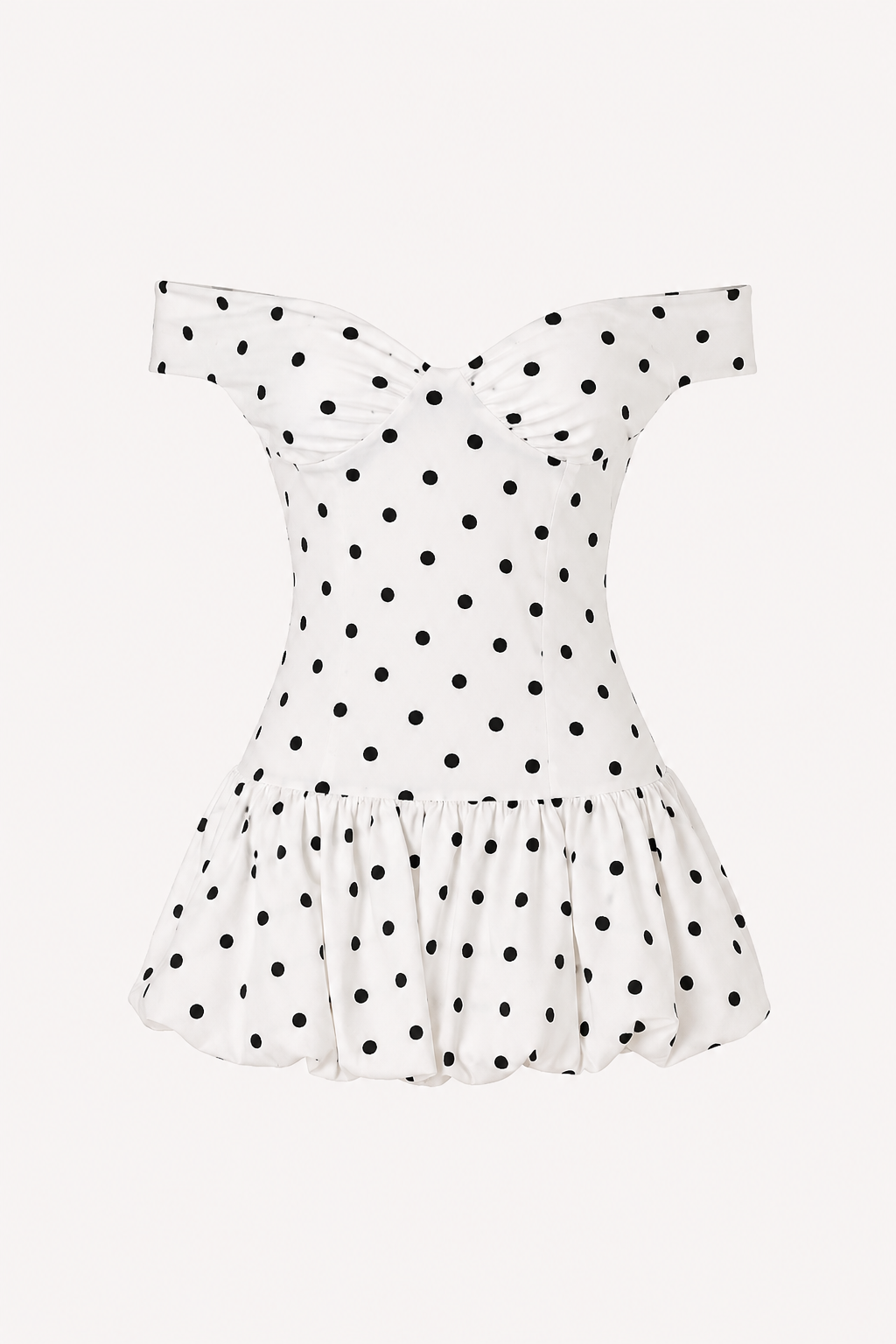 Robe courte imprimé pois épaules dénudées coupe ajustée ourlet volants - Mila