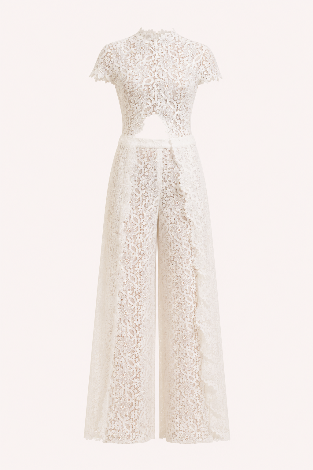 Ensemble dentelle deux pièces femme haut manches courtes pantalon palazzo fête - Mirel