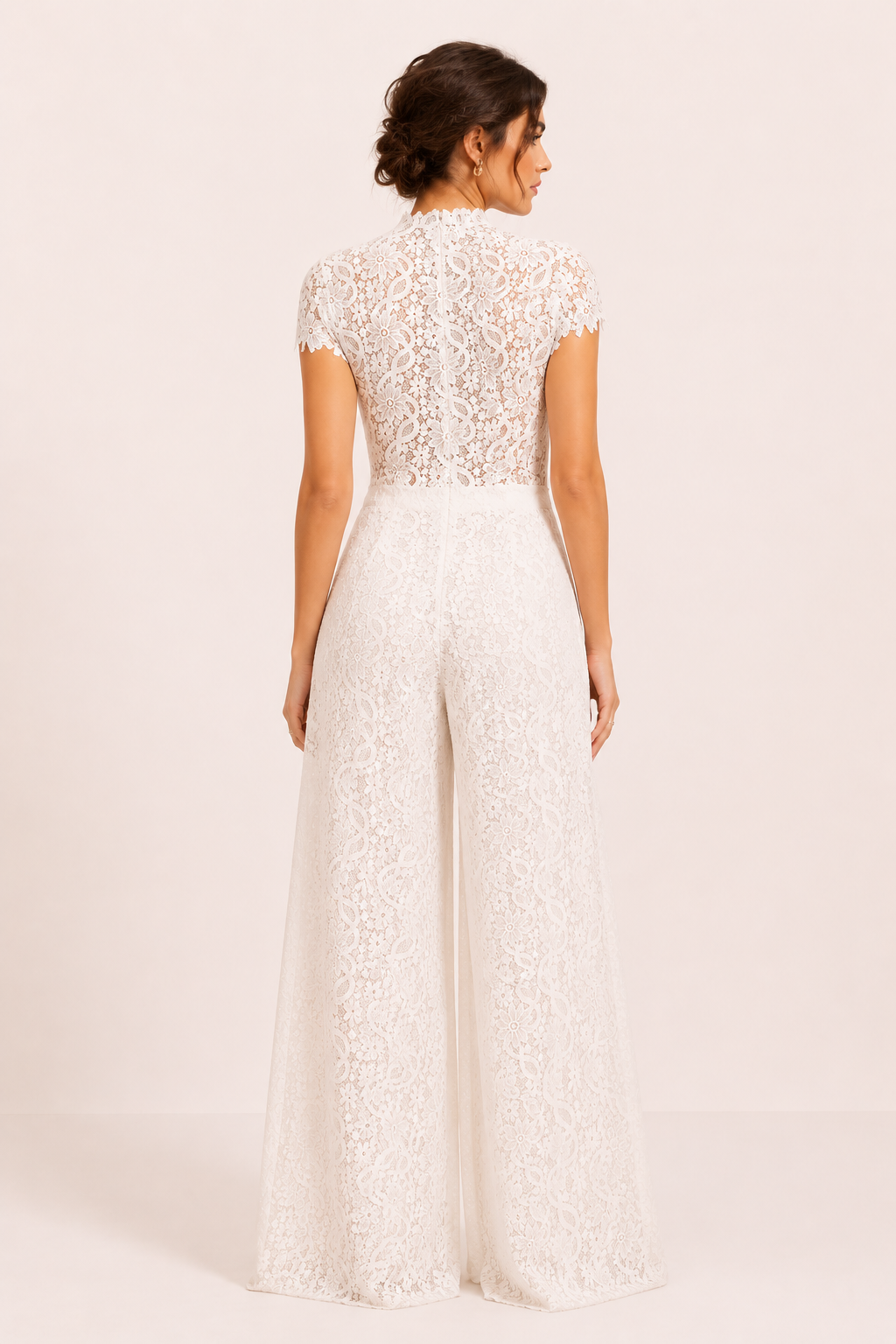 Ensemble dentelle deux pièces femme haut manches courtes pantalon palazzo fête - Mirel