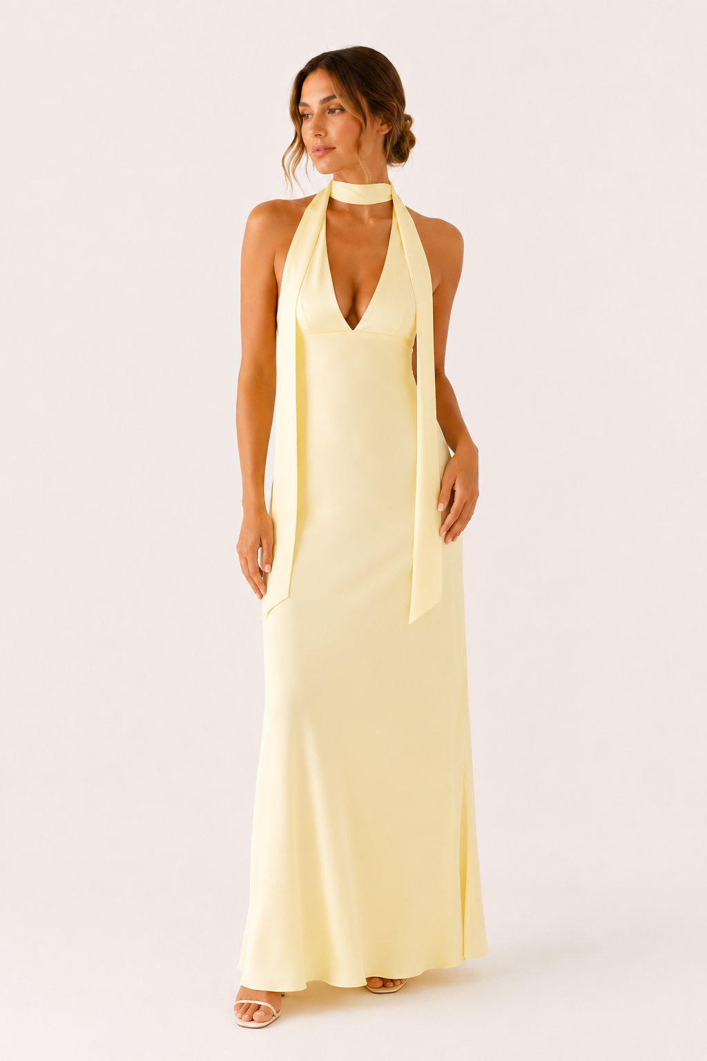 Robe longue femme encolure licou dos ouvert coupe ajustée mariage et soirée - Alessa