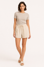 Short femme lin coton taille élastique cordon confortable - Anja
