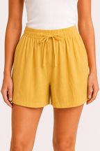Short femme lin coton taille élastique cordon confortable - Anja