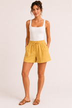 Short femme lin coton taille élastique cordon confortable - Anja