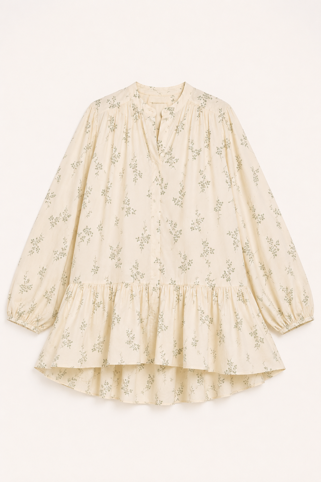 Robe courte fleurie col haut manches ballon ourlet volants légère été - Amelie