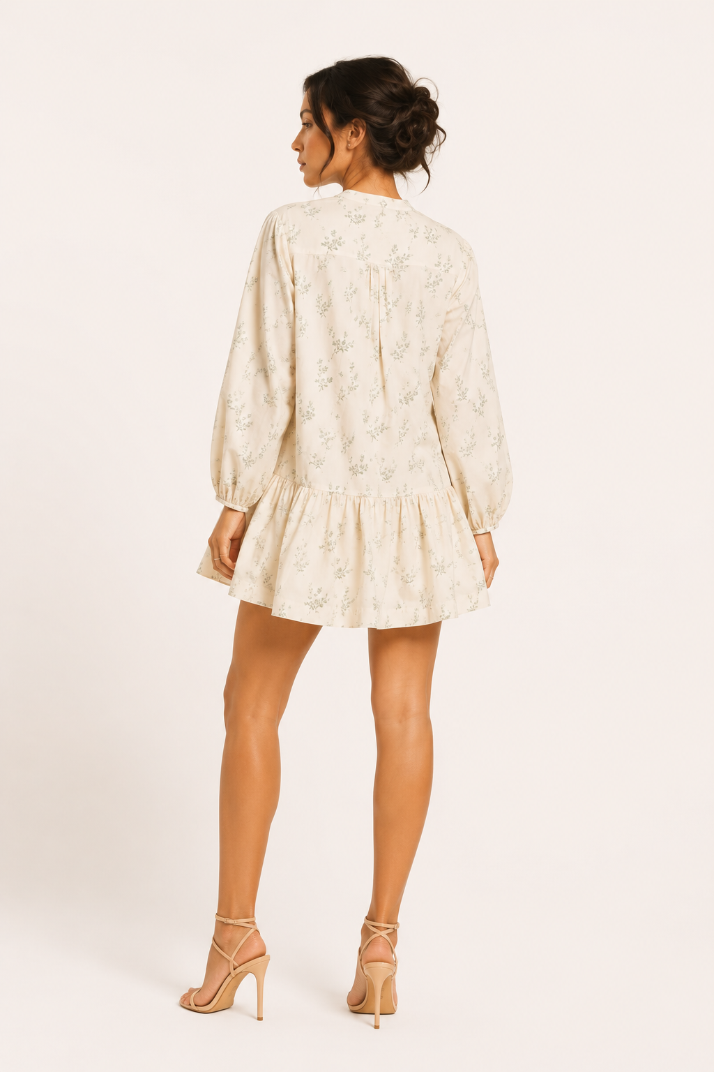 Robe courte fleurie col haut manches ballon ourlet volants légère été - Amelie