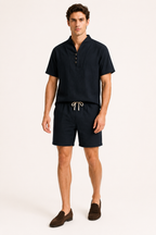 Ensemble homme en lin et coton avec col mao et short - Armin