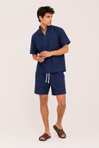 Ensemble homme en lin et coton avec col mao et short - Armin