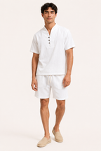Ensemble homme en lin et coton avec col mao et short - Armin