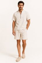 Ensemble homme en lin et coton avec col mao et short - Armin