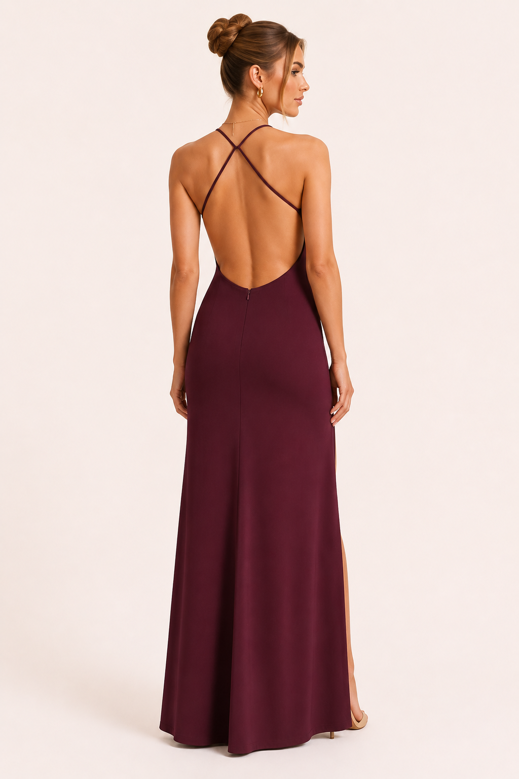 Robe longue ajustée fines bretelles fente devant côtés ouverts soirée mariage - Kiara