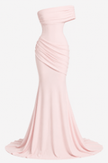 Robe longue sirène épaules nues encolure asymétrique plis buste cérémonie - Aurelia