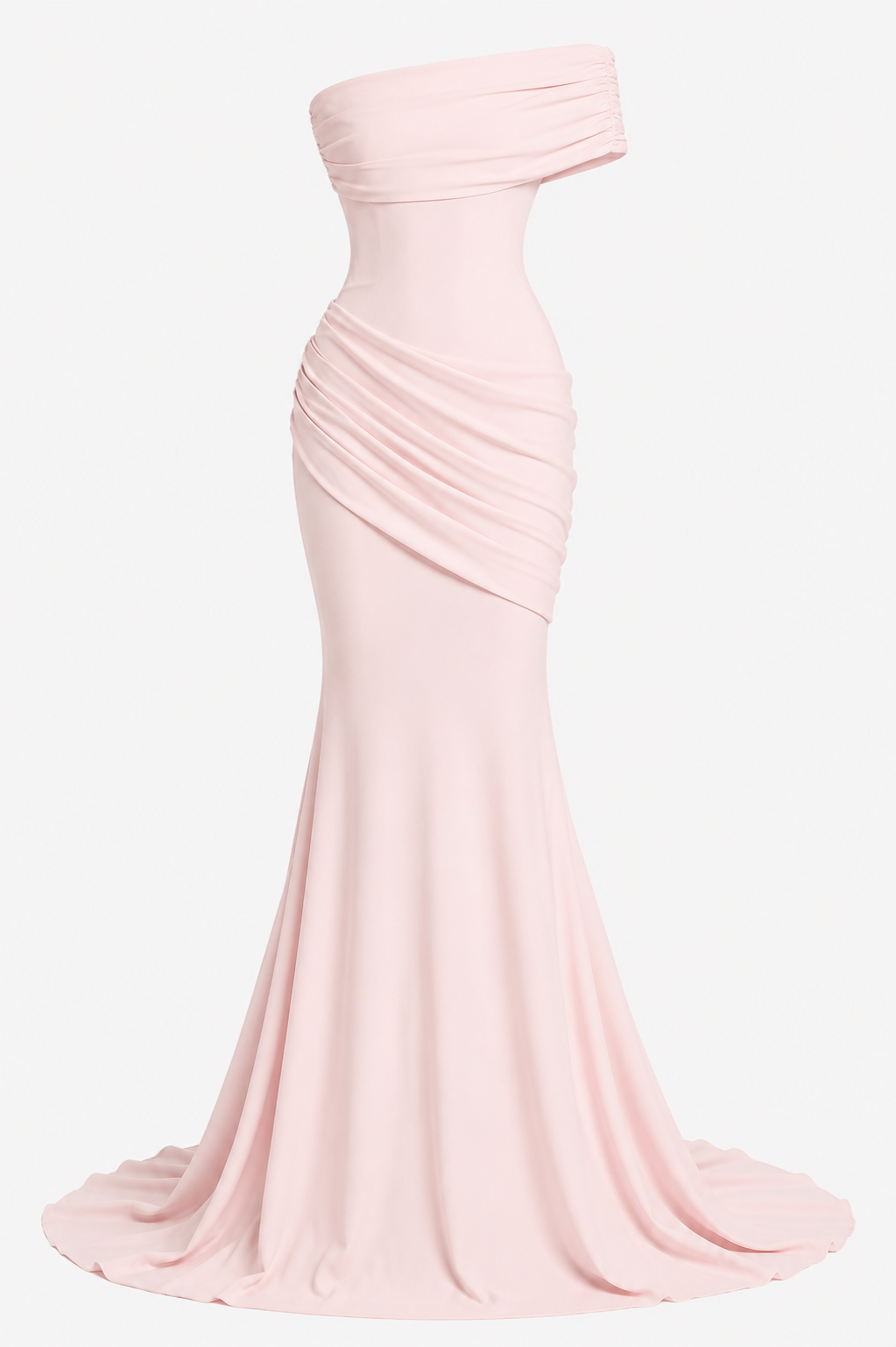 Robe longue sirène épaules nues encolure asymétrique plis buste cérémonie - Aurelia