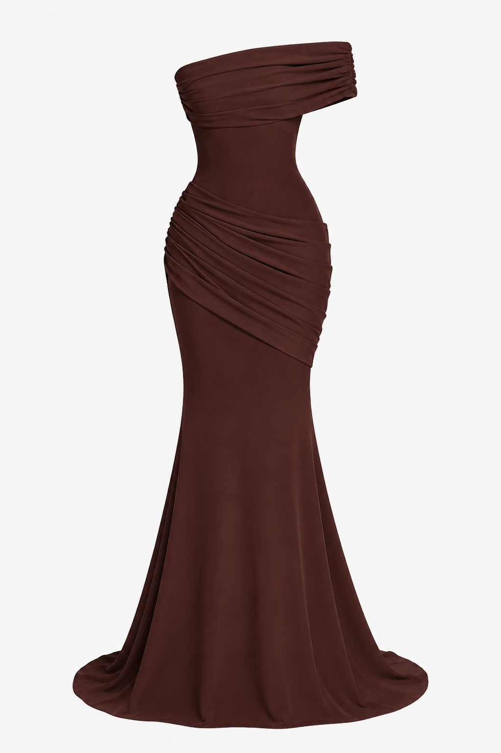 Robe longue sirène épaules nues encolure asymétrique plis buste cérémonie - Aurelia