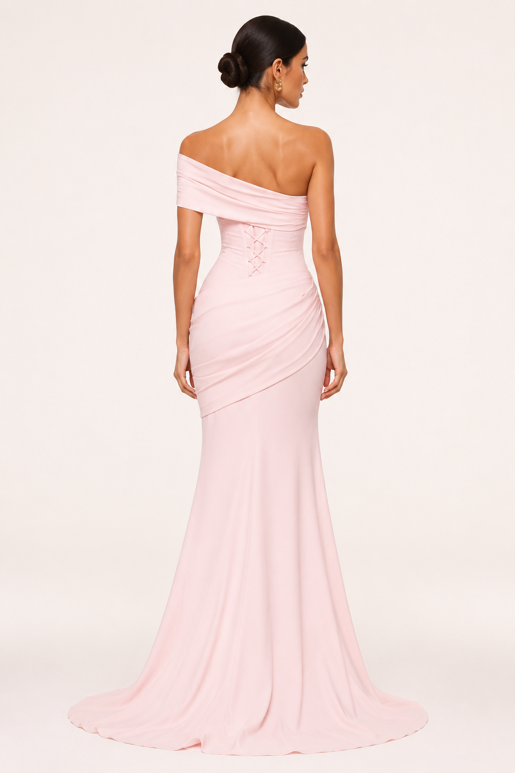 Robe longue sirène épaules nues encolure asymétrique plis buste cérémonie - Aurelia