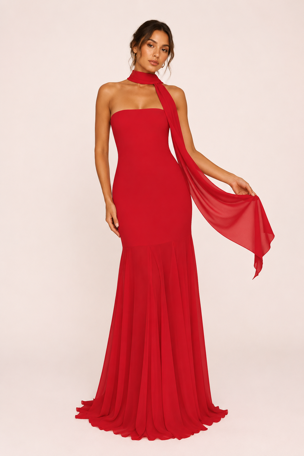 Robe longue sirène bustier encolure mouchoir jupe évasée bal et gala - Marlene