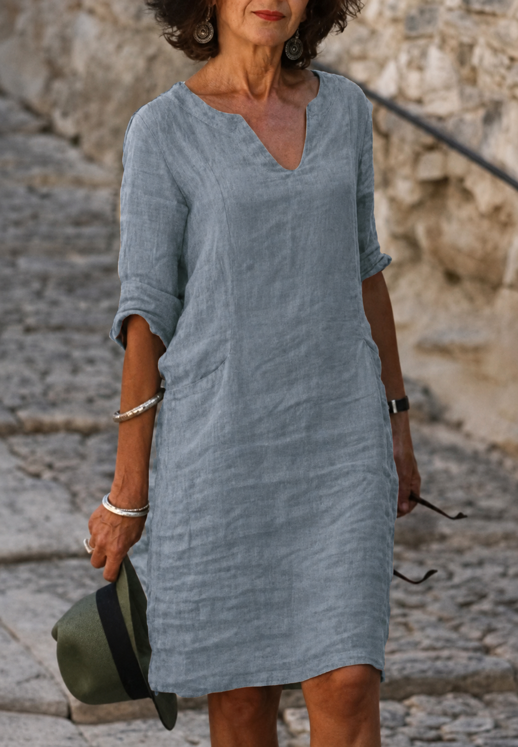 Robe femme décolleté V manches trois-quarts décontractée - Elvy