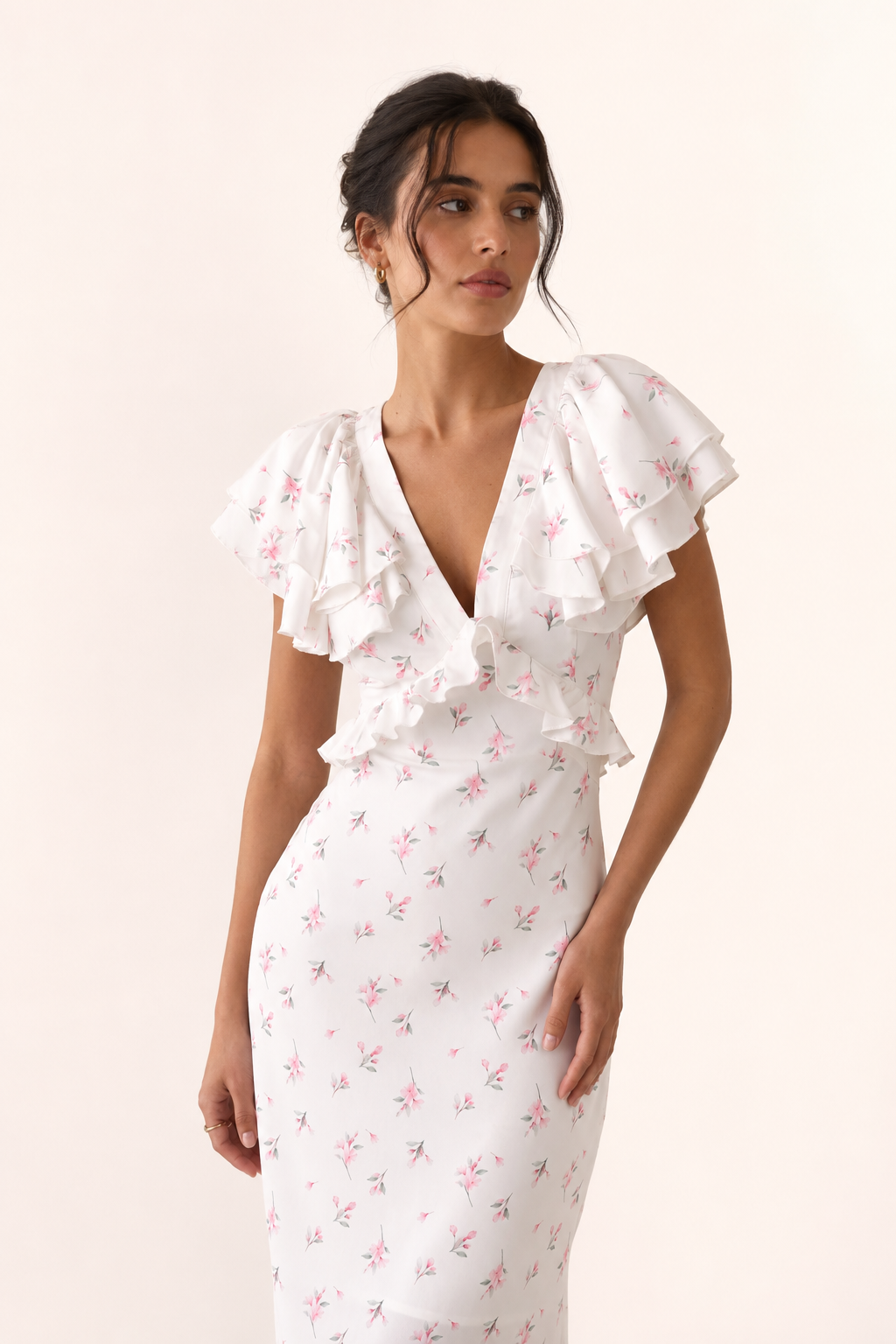 Robe midi fleurie volants épaulettes décontractée estivale - Hedda