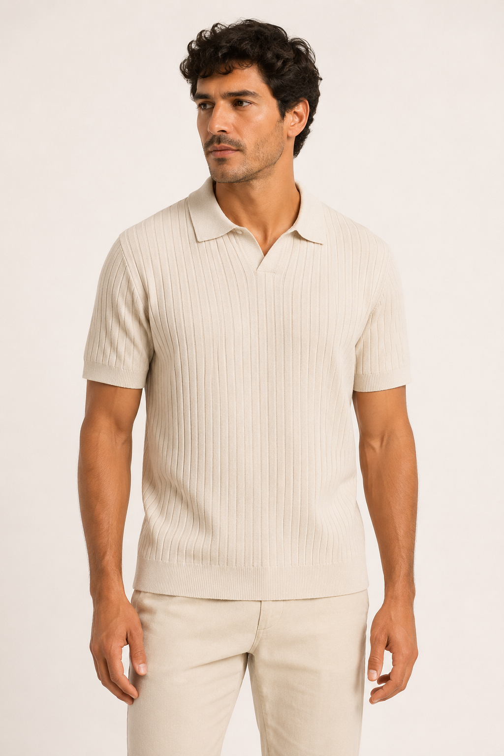 Polo en maille pour homme, manches courtes, col ouvert et col en côtes - Albert