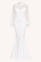 Robe longue deux pièces élégante à manches transparentes pour femme - Bleu ciel