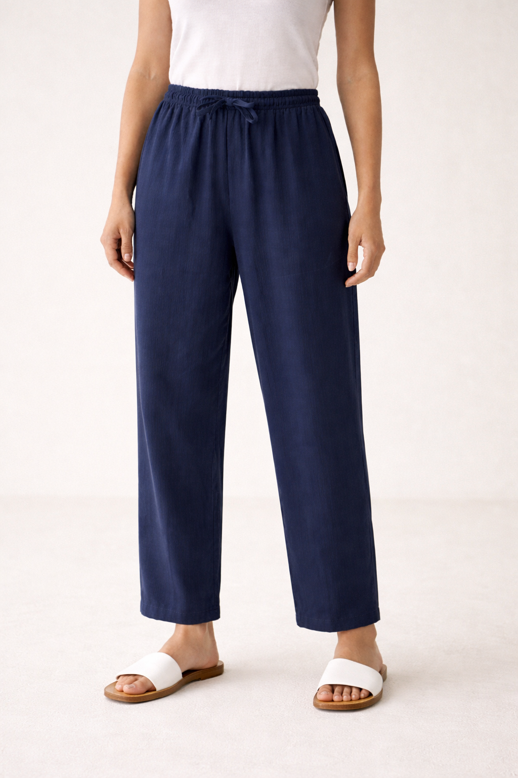 Pantalon large en lin à taille élastique et cordon de serrage femmes - Nerea