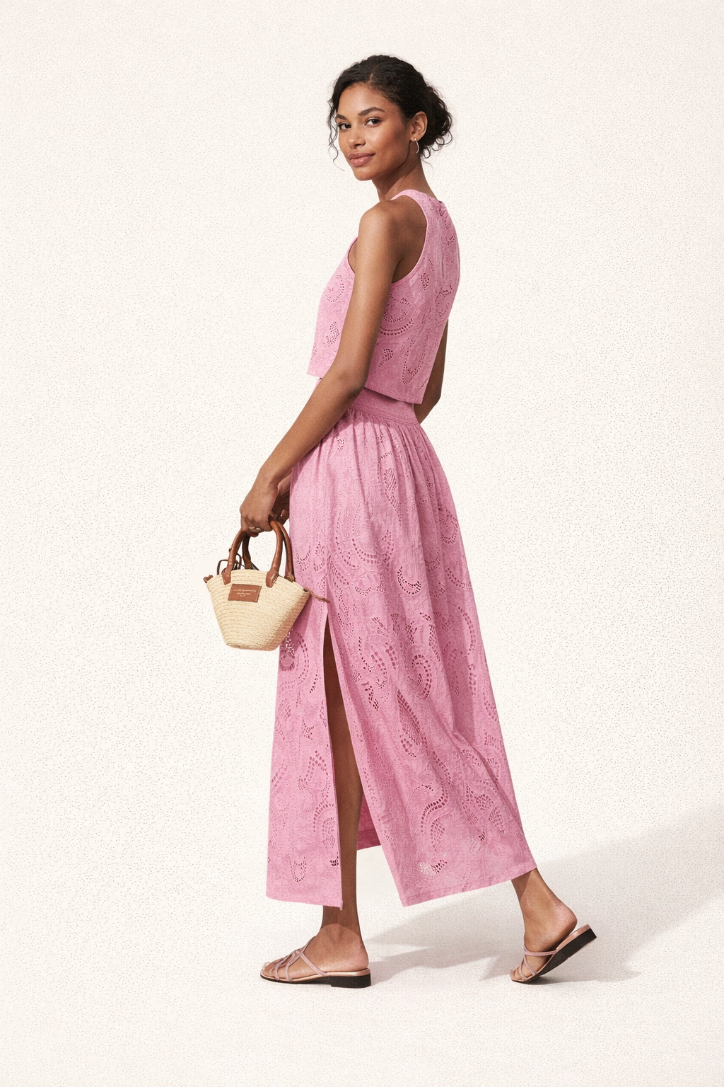 Set femme à jupe longue brodée et top ajouré - Larea
