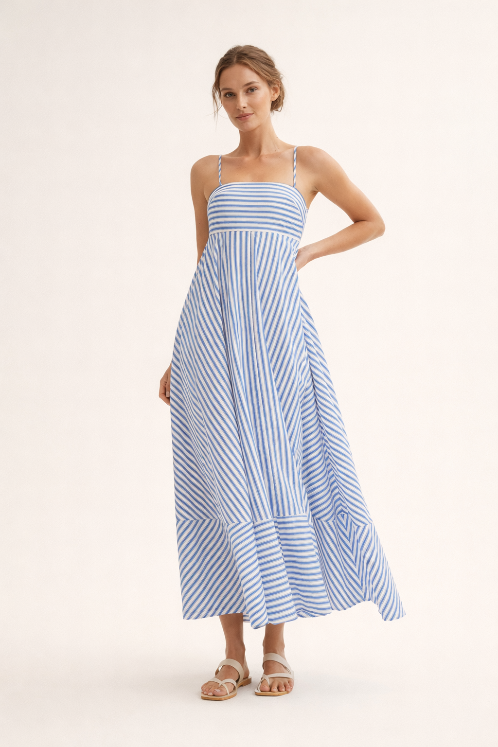 Robe longue rayée à fines bretelles pour femme - Alvera