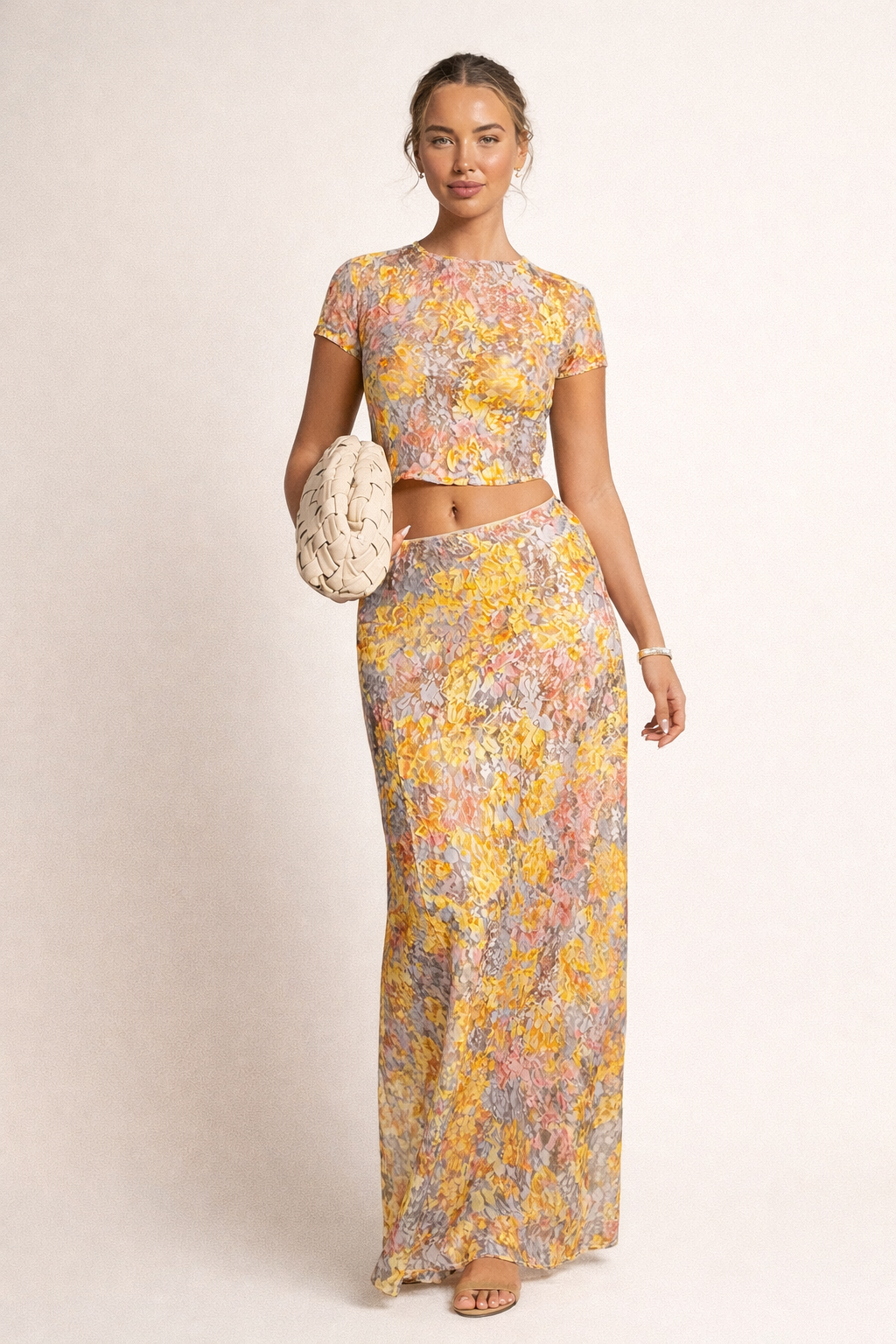 Ensemble imprimé pour femme avec crop top et jupe longue - Selira