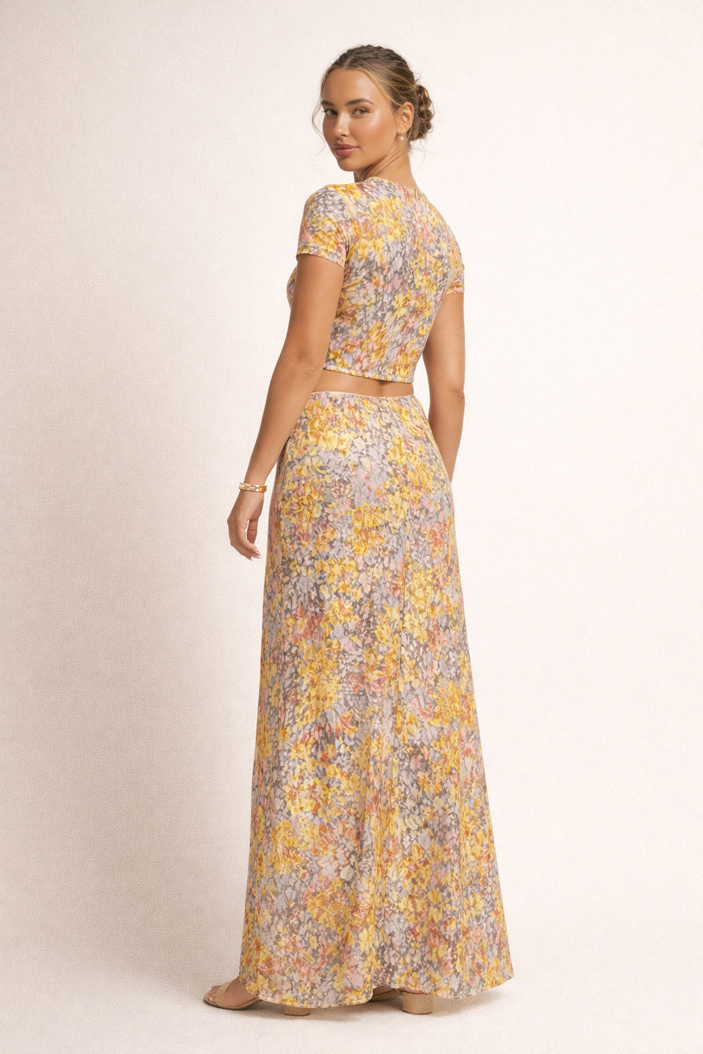 Ensemble imprimé pour femme avec crop top et jupe longue - Selira