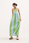 Robe longue rayée à fines bretelles avec poches pour femme - Liora