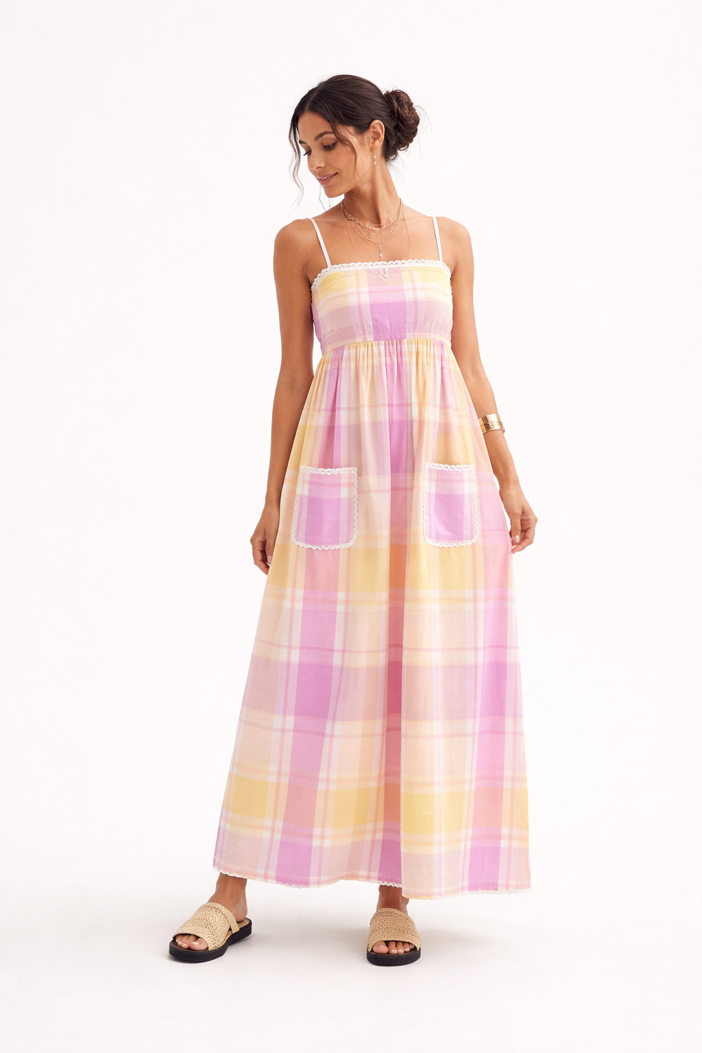 Robe longue rayée à fines bretelles avec poches pour femme - Liora