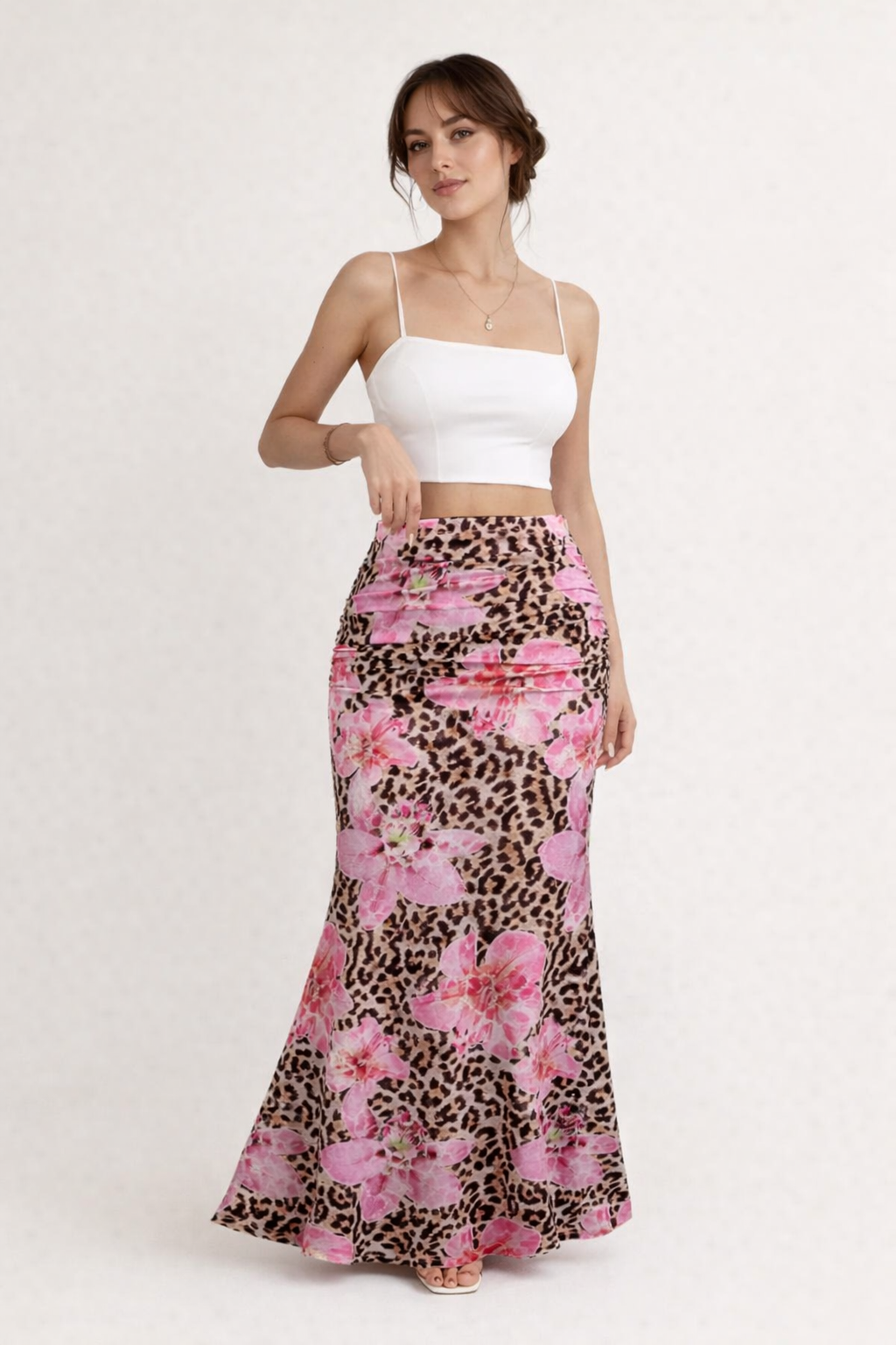 Jupe longue femme à motif floral et animalier - Elira