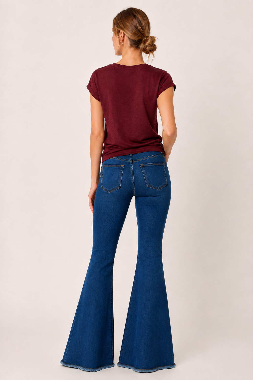 Jean évasé pour femme à taille haute, avec ourlet effiloché - Anika