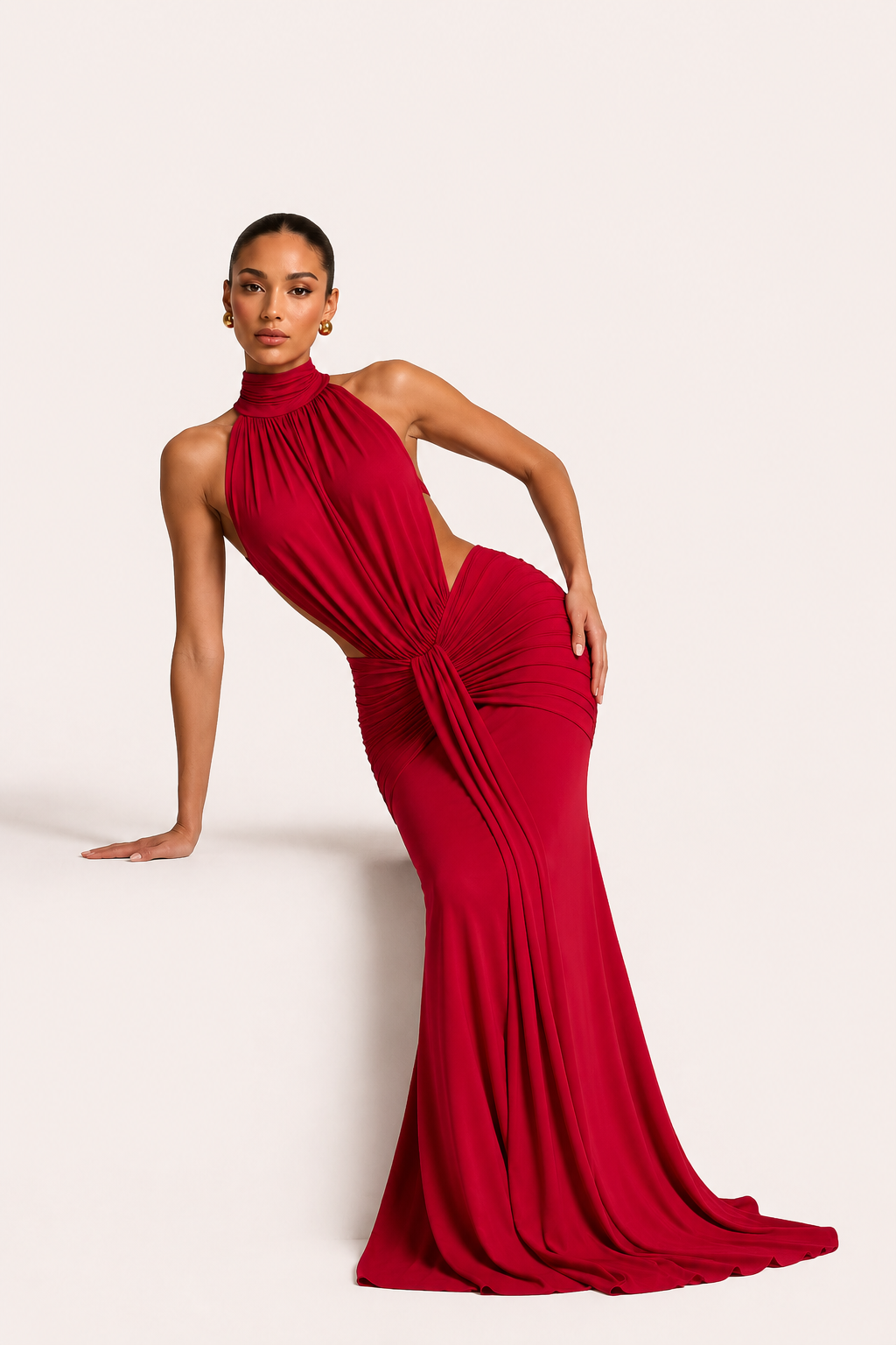 Robe longue élégante femme col licou froncée événement spécial – Klara