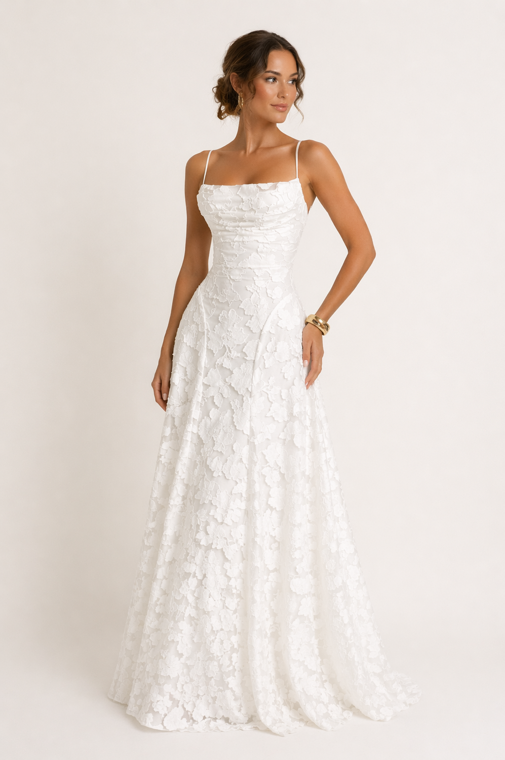 Robe longue sans bretelles encolure droite tissu texturé pour soirée - Lily