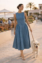 Robe midi denim sans manches coupe ample décontractée été - Keyla