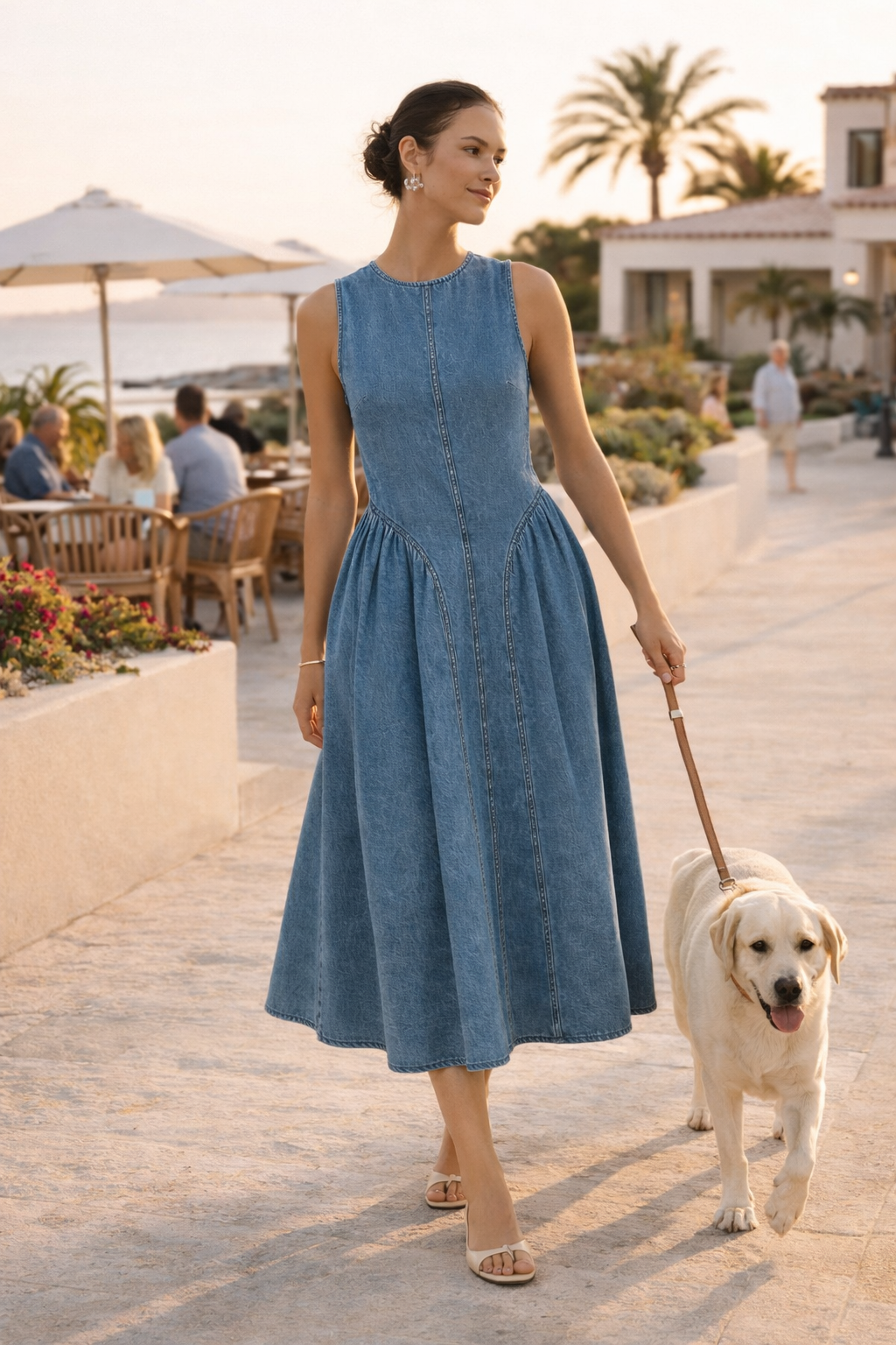 Robe midi denim sans manches coupe ample décontractée été - Keyla