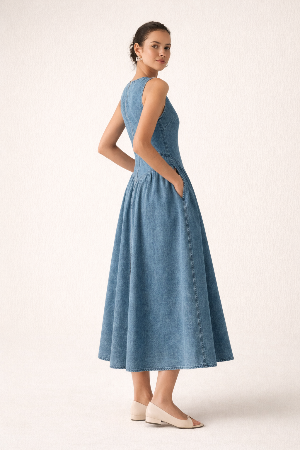 Robe midi denim sans manches coupe ample décontractée été - Keyla