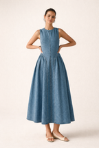 Robe midi denim sans manches coupe ample décontractée été - Keyla