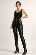 Pantalon slim en cuir synthétique à effet cuir et taille haute pour femme - Martina