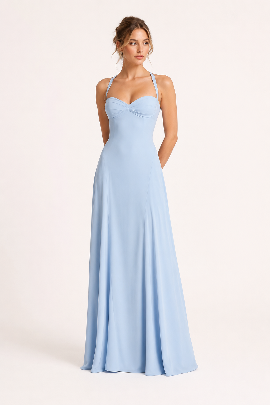 Robe longue pour invitée de mariage, avec décolleté en cœur et jupe évasée - Ingrid