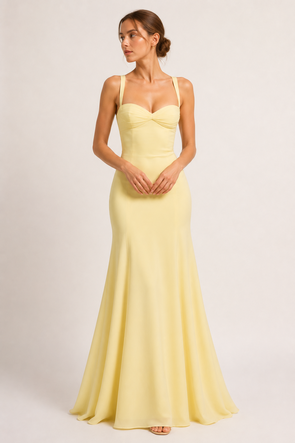 Robe longue pour invitée de mariage, avec décolleté en cœur et jupe évasée - Ingrid