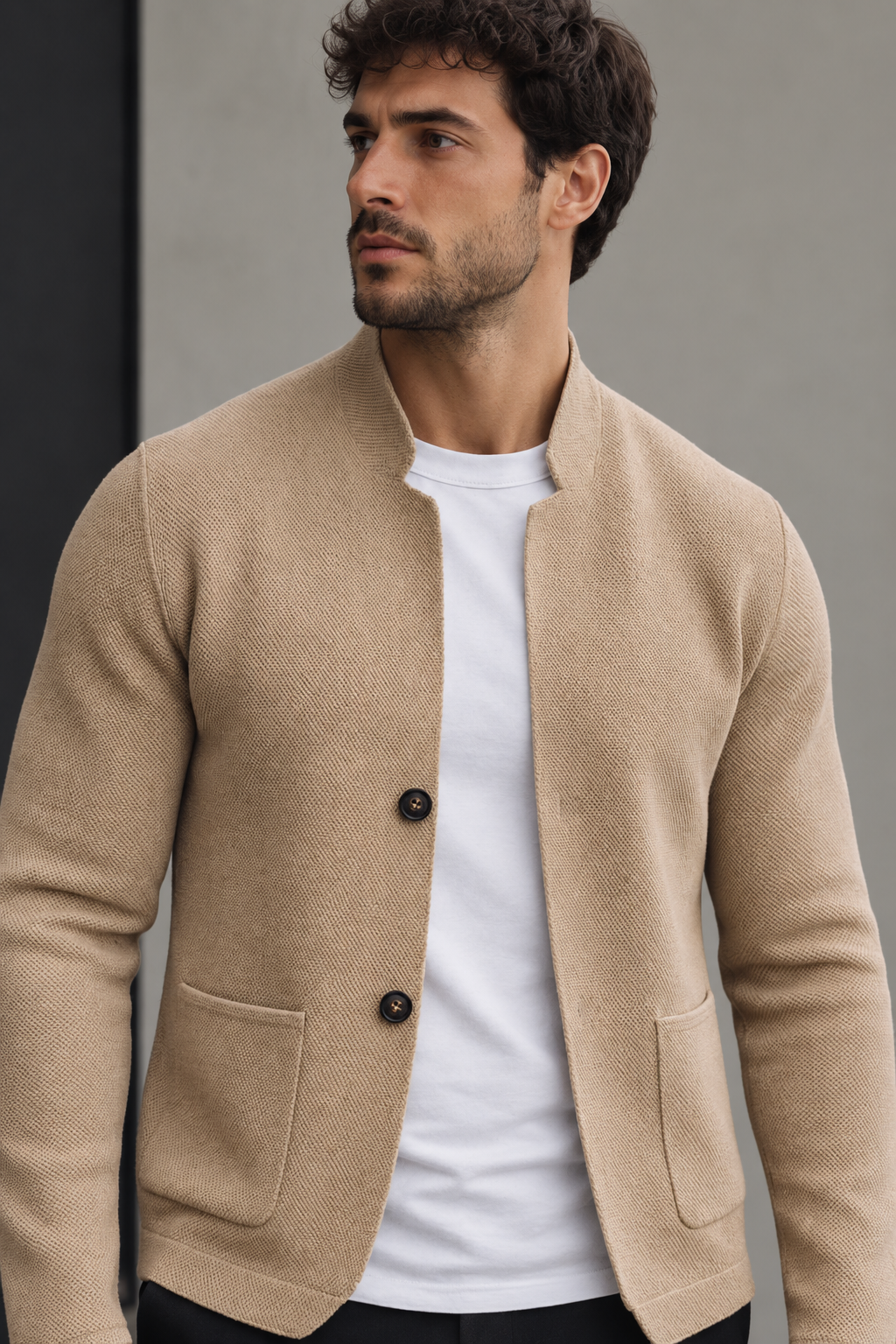 Cardigan homme col Perkins boutons poches plaquées maille - Alaric