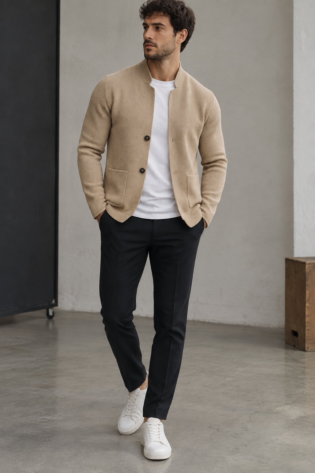 Cardigan homme col Perkins boutons poches plaquées maille - Alaric