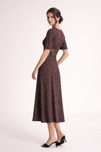 Robe midi à pois décolleté en V dentelle manches courtes - Mechthild