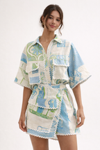 Ensemble d'été en coton léger avec nœud décoratif et coupe fluide adaptée à diverses silhouettes - Kelly