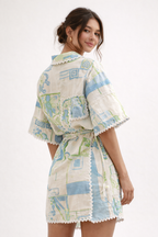 Ensemble d'été en coton léger avec nœud décoratif et coupe fluide adaptée à diverses silhouettes - Kelly