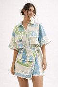 Ensemble d'été en coton léger avec nœud décoratif et coupe fluide adaptée à diverses silhouettes - Kelly