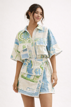 Ensemble d'été en coton léger avec nœud décoratif et coupe fluide adaptée à diverses silhouettes - Kelly