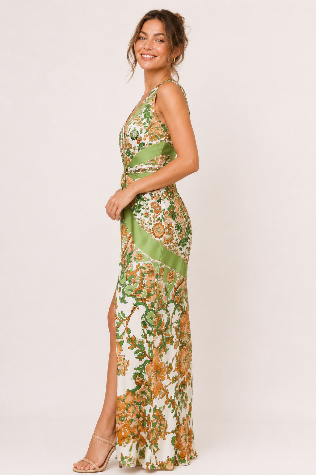 Robe imprimée pour femme, col en V, coupe ajustée - Ottilie