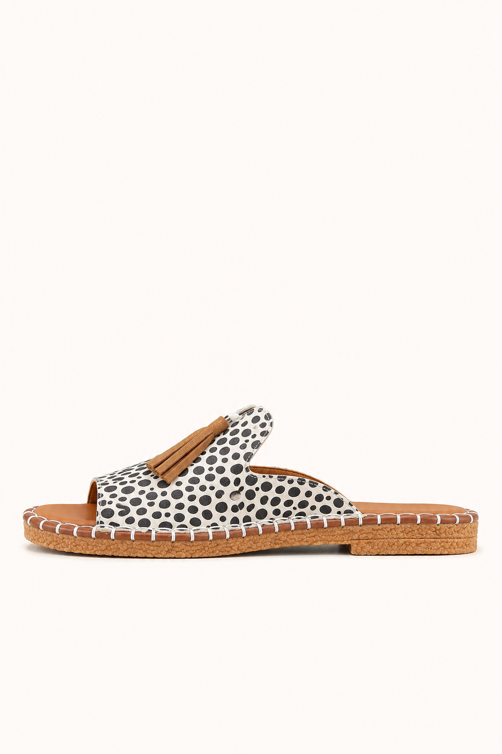 Sandales plates à imprimé pour femme avec pompons - Meike